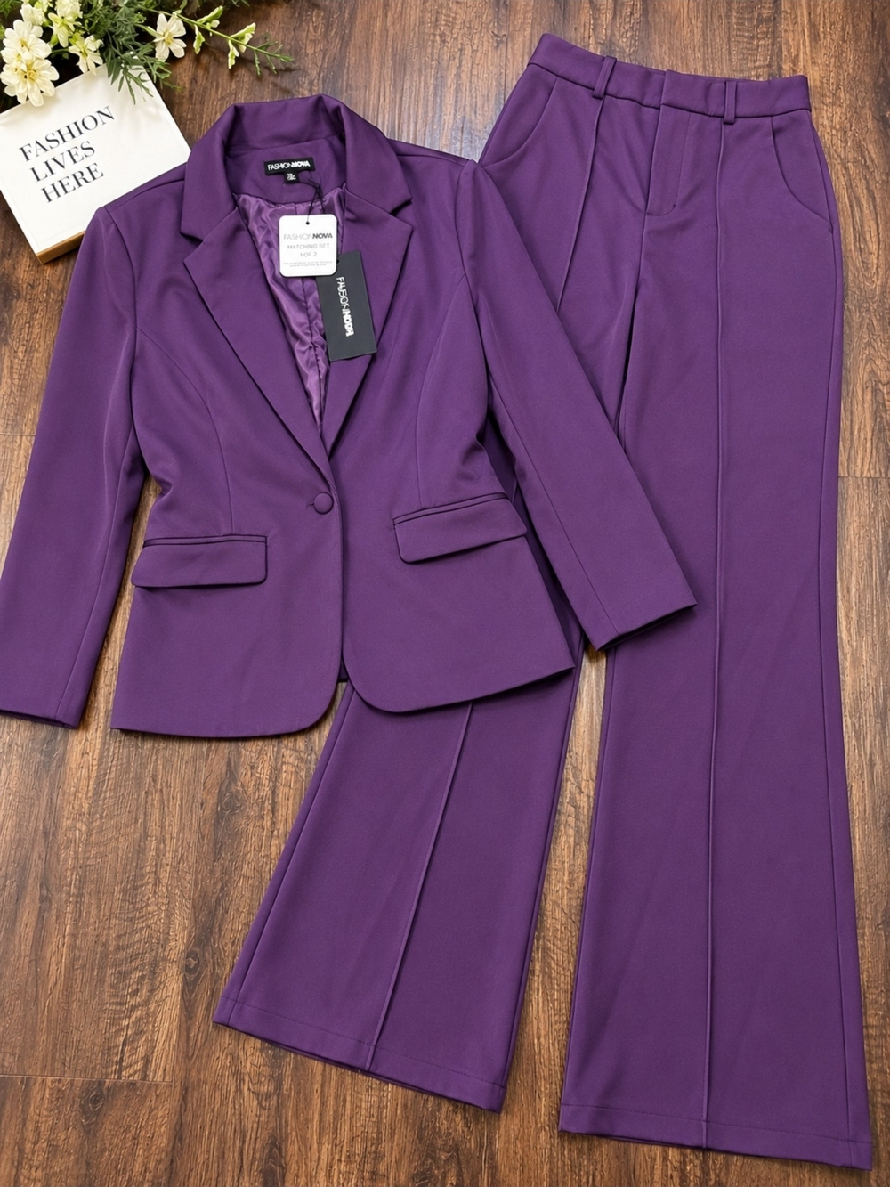 Fashion Nova Purple Women's Tailored Blazer & Wide-Leg Pants Set